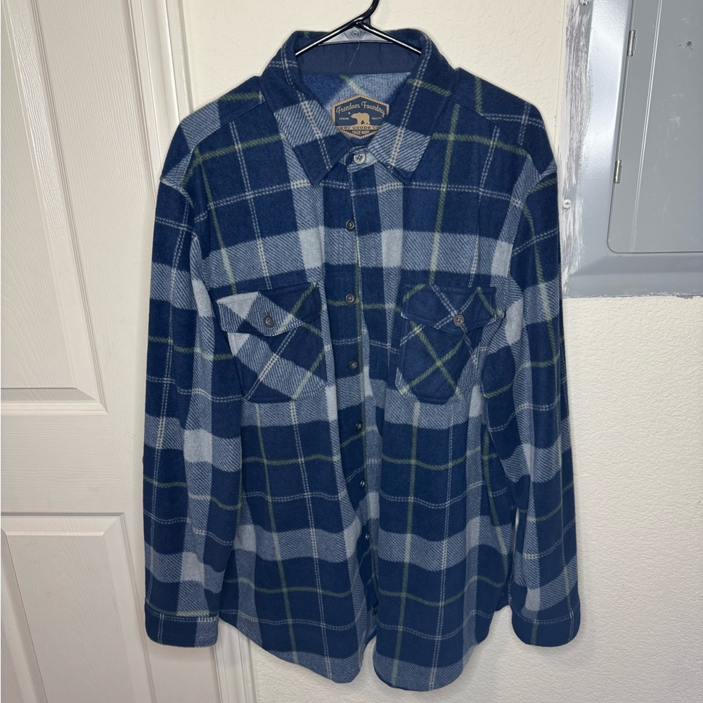Blue and Green Plaid Button-Up Shirt